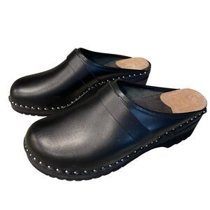 Troentorp Swedish Leather Clogs EU 42 Black Unisex Women’s 12 Men’s 9
